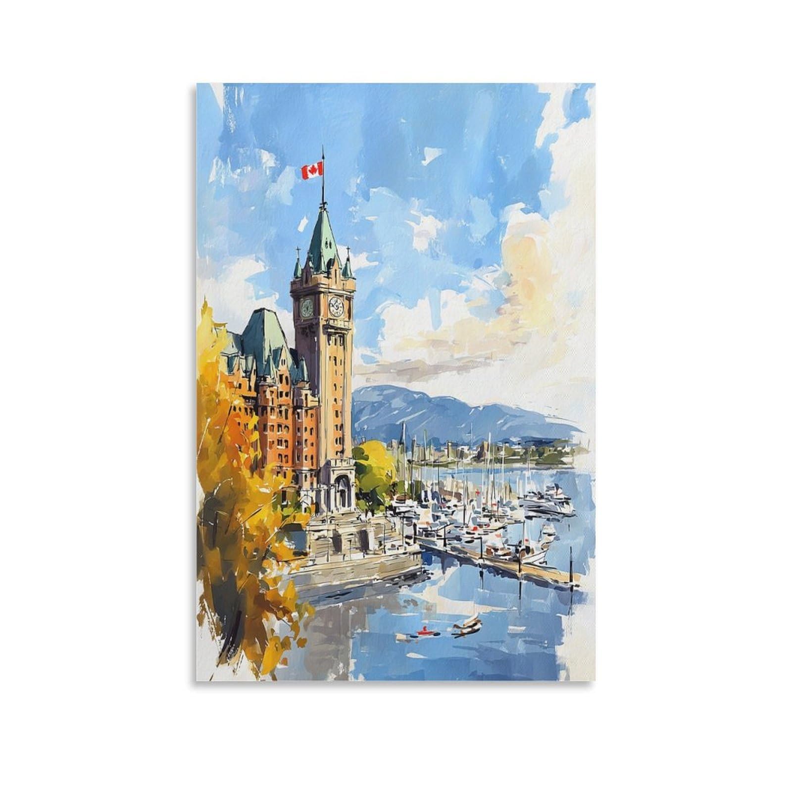 CNAHEIZ Victoria Canada 20x30inch(50x75cm) Vintage Travel Poster Watercolor Canvas Art