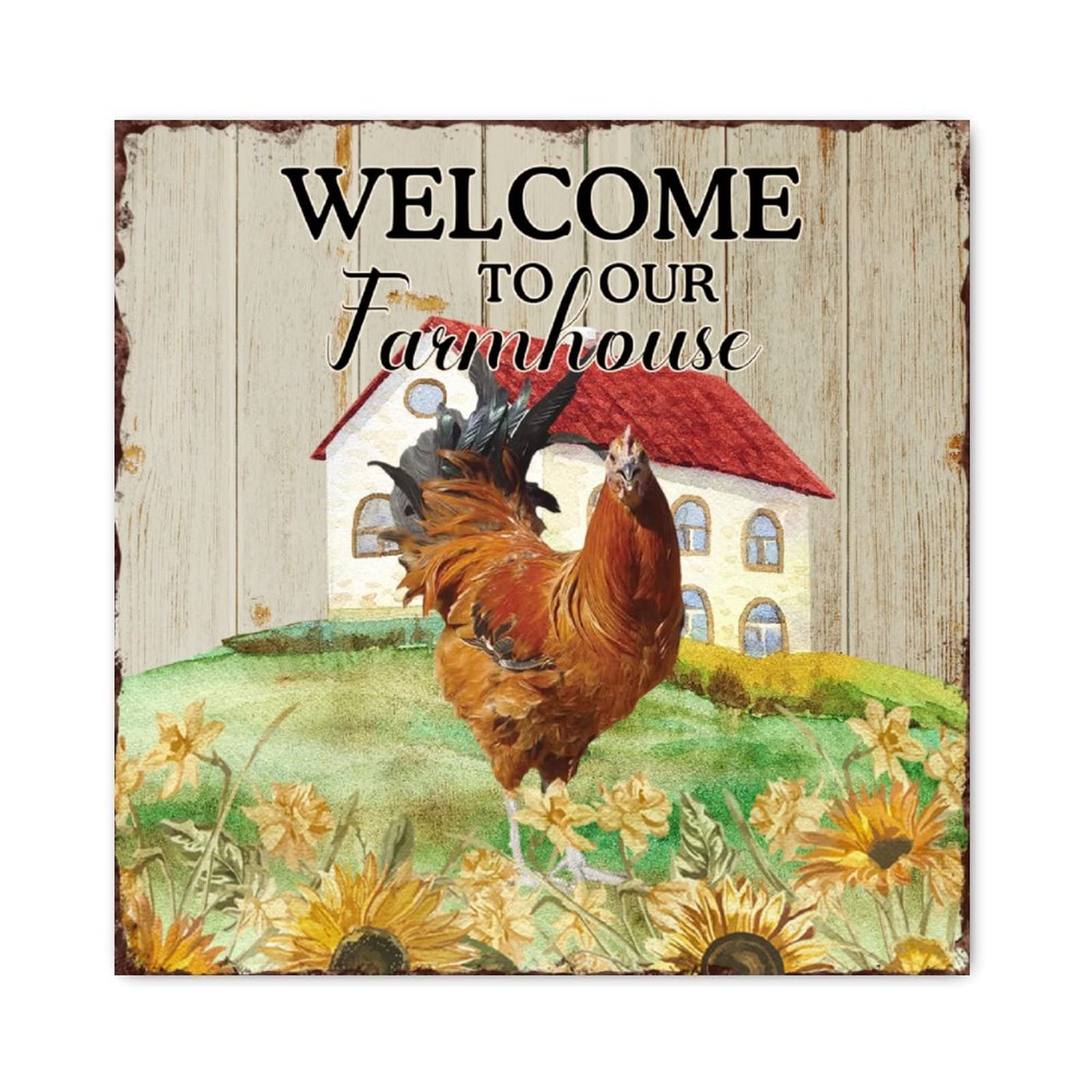Plaque en bois de famille Welcome to Our Farmhouse souvenir campagne cosy