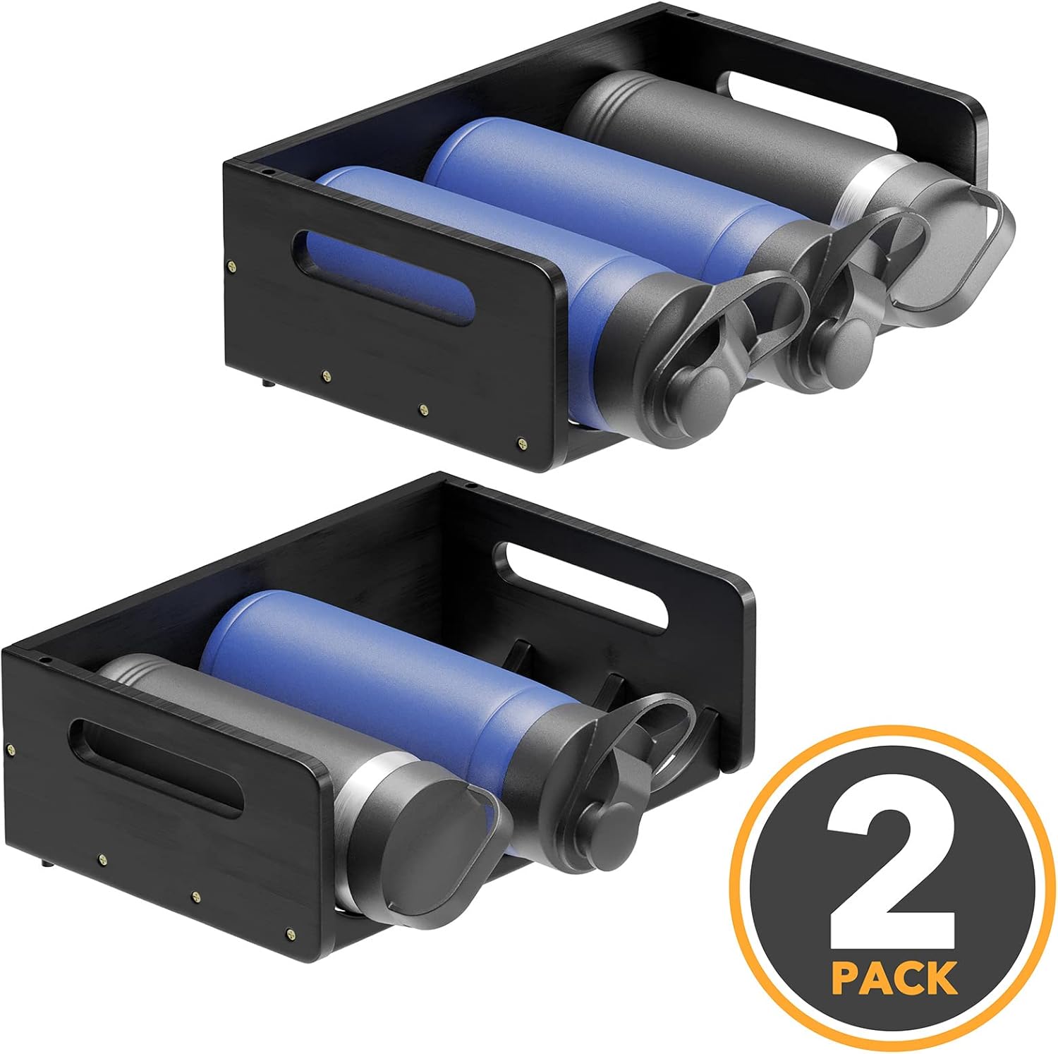 SpaceAid Bamboo Water Bottle Organizer with Labels, Kitchen Pantry Storage Rack for Cabinets, Home Cup and Wine Bottle Holder Shelf Organizers, 2 Pack 3-Slot, Black - Image 6