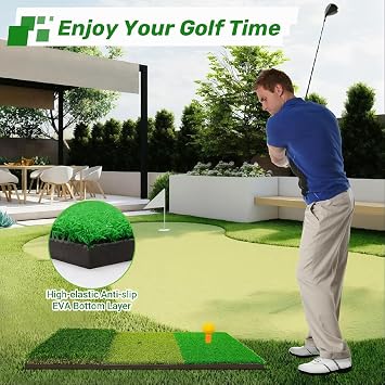 Accumzzy Tri-Turf Golf Hitting Mat, Heavy Duty Non-Slip EVA Base Foldable Practice Mat with 7mm Rubber Tee, Portable Golf Training Mat for Indoor Outdoor Backyard Garage