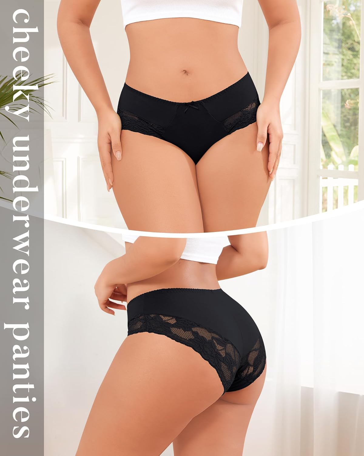 LEVAO Womens Underwear Cotton Bikini Panties Lace Stretch Cheeky Ladies Hipster Soft Briefs Multipack 6 Pack - Image 2