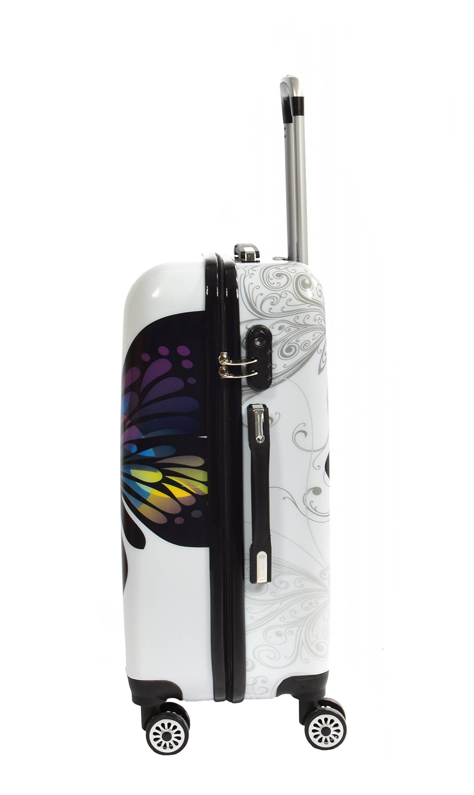 A1 FASHION GOODS Equipaje de 4 ruedas de policarbonato duro, ampliable, ligero, maletas de viaje, impresión de mariposa grande, multicolor, Medium Check-in Size 24", Hardside Equipaje expandible sobre