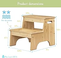Vista 6 de Forbena Taburete de Baño de Madera para Niños Pequeños, Taburete Resistente de 2 Escalones para Niños para Lavabo de Baño Encimera de Cocina, Madera