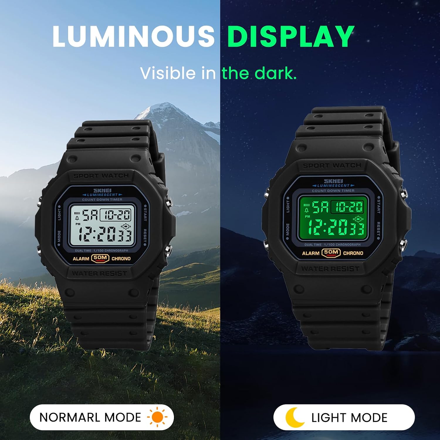 SKMEI Men's Watch Military Digital Watches for Men Multi Funcion Waterproof Mens Sports Watches Calendar Lunminous