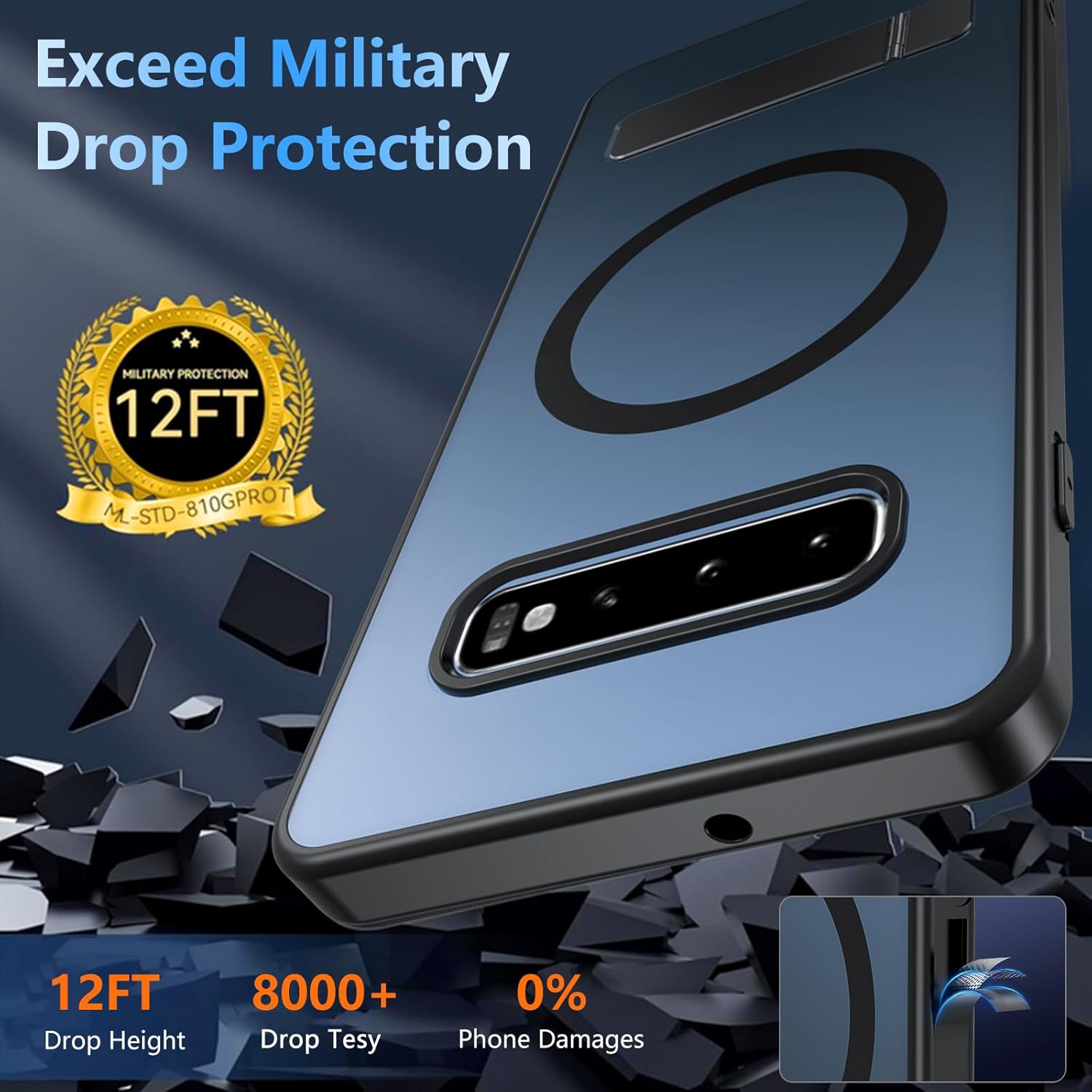 BESINPO Magnetic Case for Samsung Galaxy S10 Plus, [Built-in Invisible Kickstand][Military Grade Shockproof] Slim Translucent Matte Phone Case for S10+ 6.4 inch (Black) - Image 5