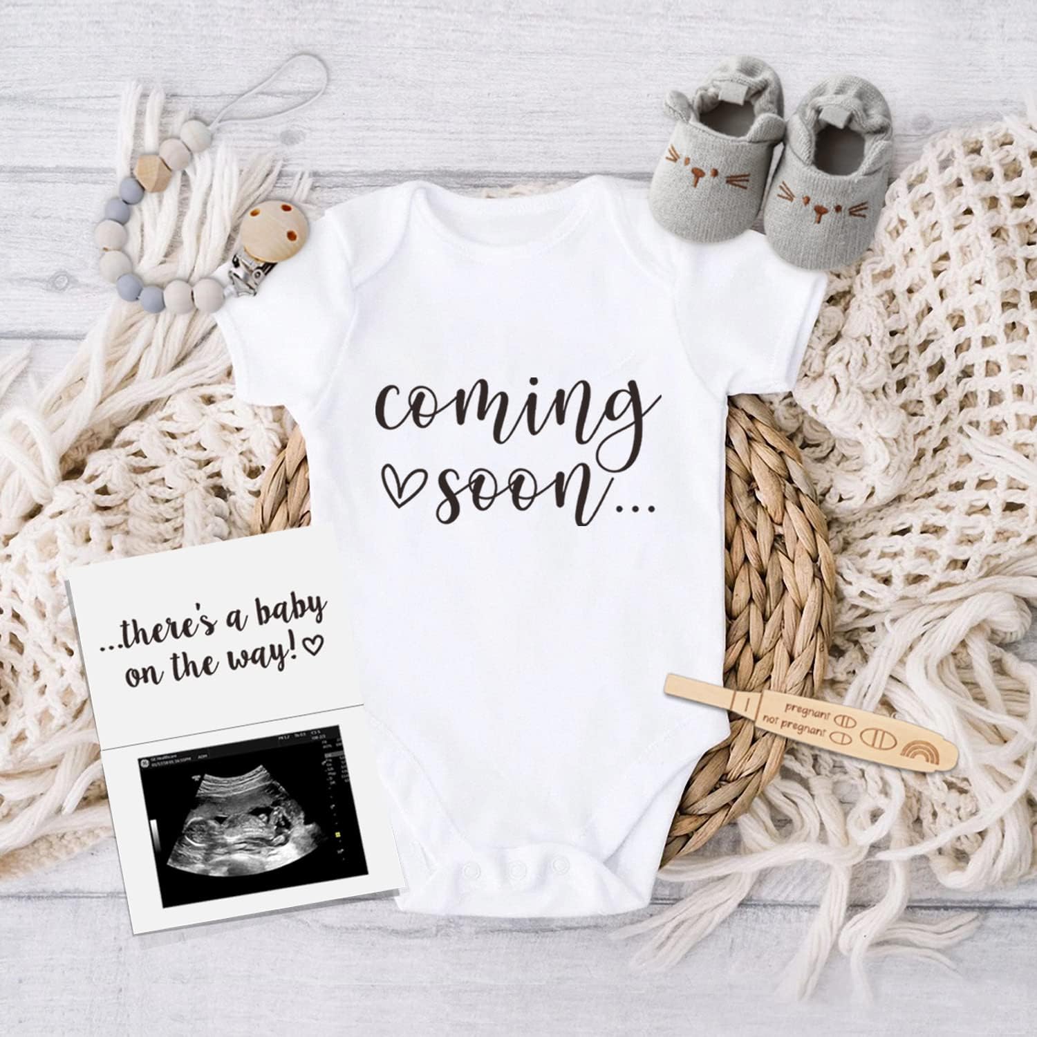 Surprise Announcement Gift Box for Grandparents, Dad, Family - Baby Coming Soon Wooden Box With Onesie, Slippers, Reveal Card - Image 8