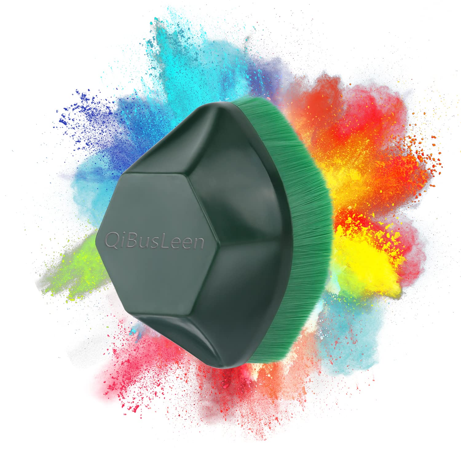 QiBusLeen Kabuki Foundation Makeup Brush Magic Hexagon Face Flat Top Petal Shaped Base Makeup Brush Large Body Brush for Blending Liquid Makeup, Cream or Flawless Powder Cosmetics with Portable Case (Green)