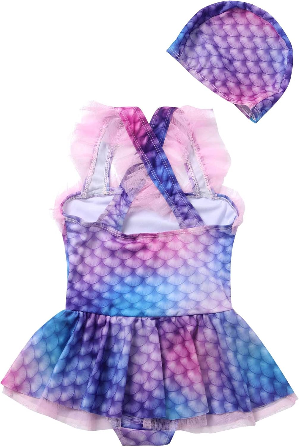 Hansber Girls's 2 Pieces Rash Guard Swimsuit Fish Scales Tanks Dress Quick-Dry Bathing Suit Swim Sets