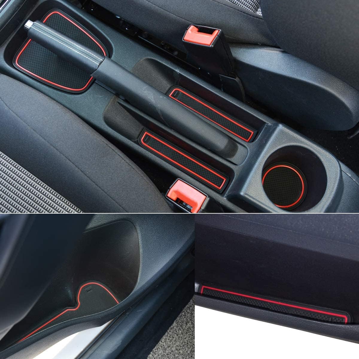 Custom Fit Cup Door Console Liner Accessories Gate Slot Non-slip Anti-dust Cup Holder Mat for Polo 2011-2016 (Pack of 9) (Red)