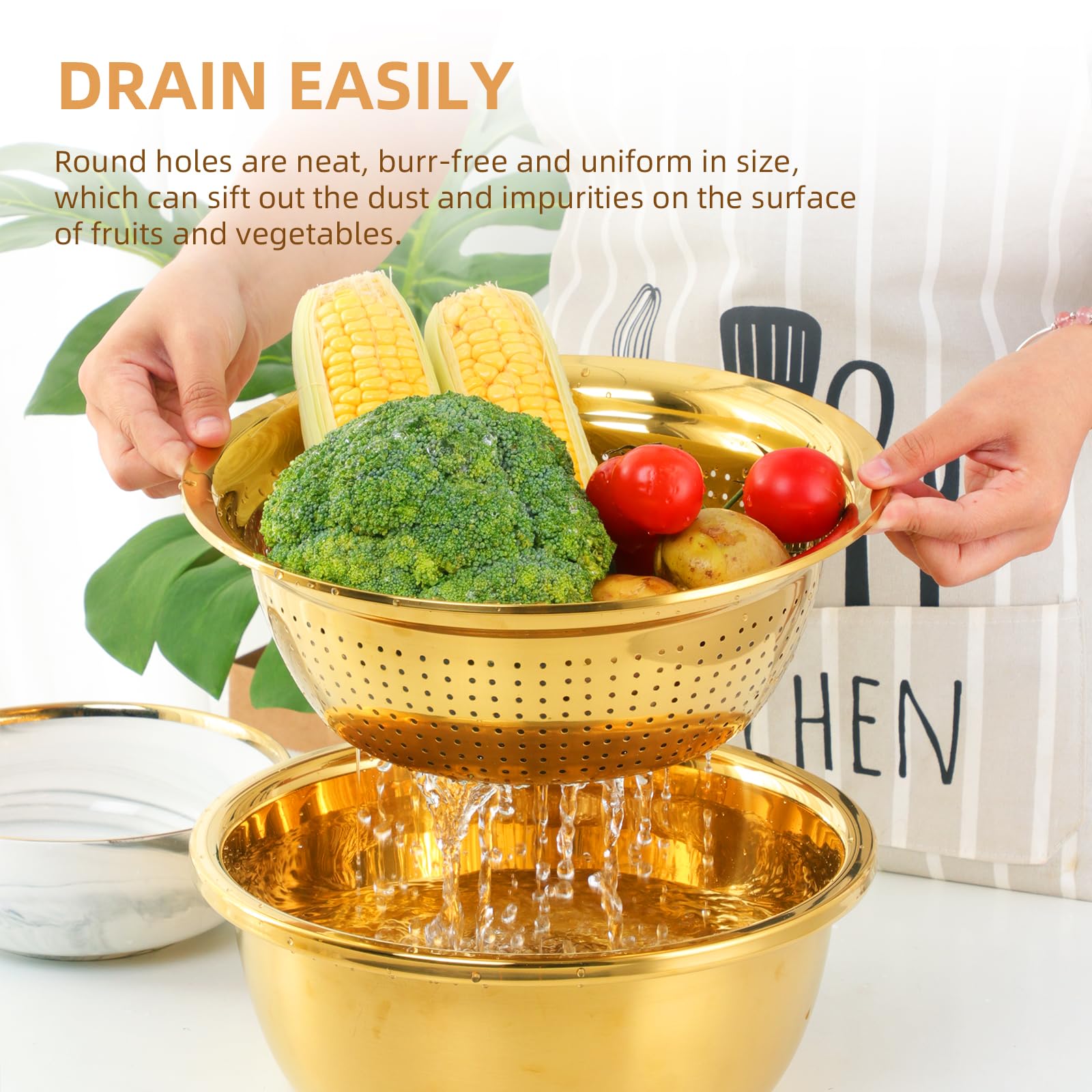 Meisha - Colador de 3 piezas, herramienta de cocina de acero inoxidable, cesta de drenaje 3 en 1, cortador de frutas y verduras, juego de cuencos, rallador de cesta de drenaje para frutas, verduras, 3