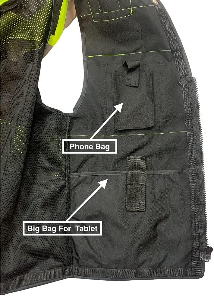 Vero1992 Safety Vest Black For Men's Class 2 Heavy Duty Utility Pockets Premium Black Series (X-Large)