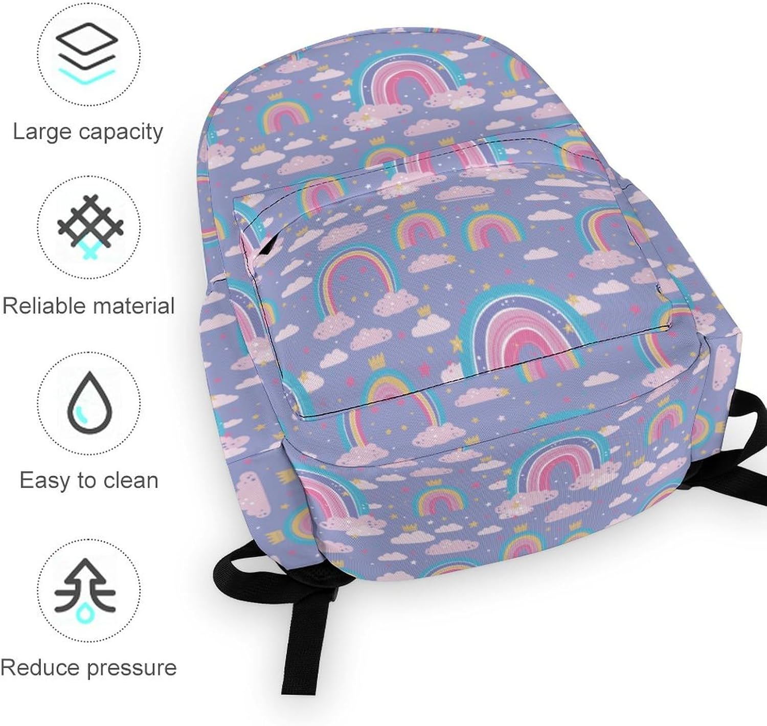 Rainbow Backpack Toddler School Backpack Cartoon Kids Girls 16.5 Inch Oxford Cloth