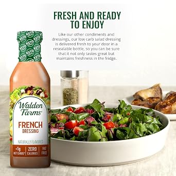 Walden Farms French Dressing, 12 oz. Bottle, Fresh and Delicious Salad Topping, Sugar Free 0g Net Carbs Condiment, Smooth and Creamy, 6 Pack