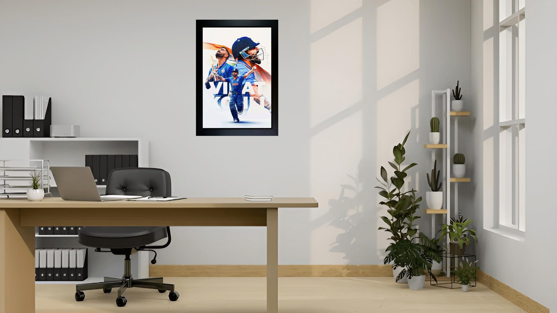 CrowdHall Paper Virat Kohli Photo Frame | Cricket Poster With Frame Wall Art for Living Room, Home Decor, Bedroom, Office (Size 10 X 13.5 IN) 1