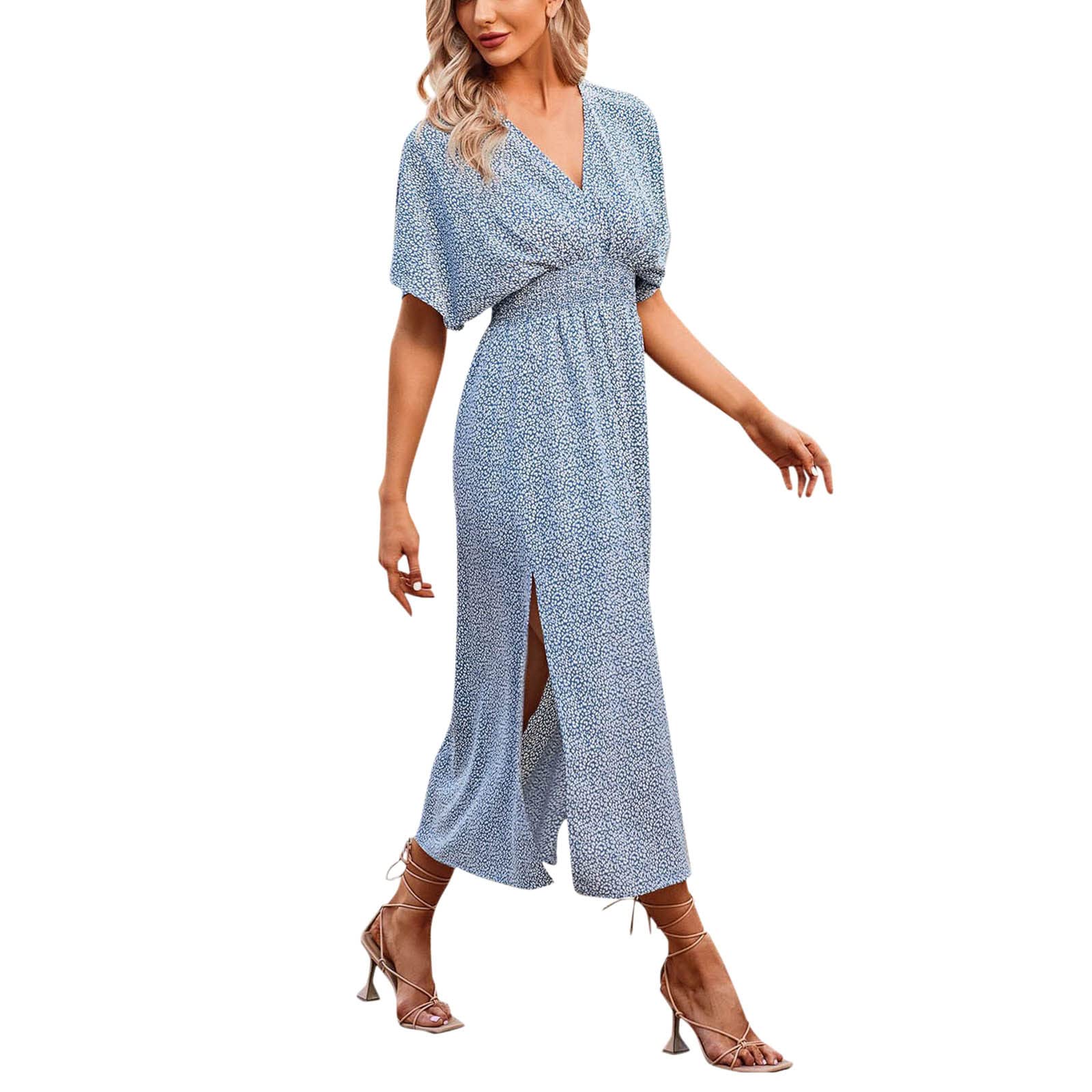 Robe longue trapèze bleue en taille L pour femme au style bohème chic - 6