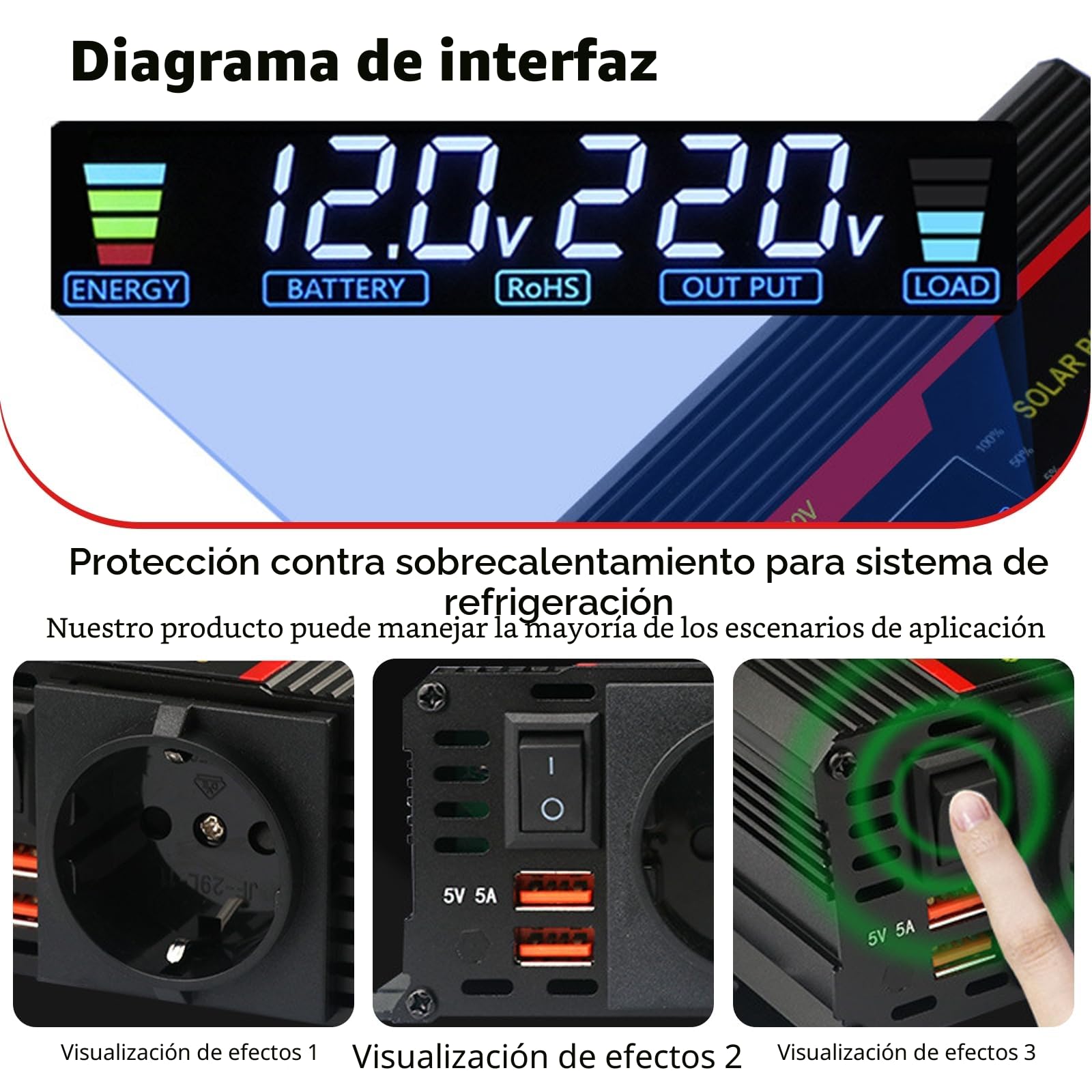 Inversor de voltaje CC 12 V/24 V a CA 230 V, inversor de onda sinusoidal modificada, 2000 W con enchufes europeos, 2 USB y pantalla LCD, adaptador de corriente para coche, camión, caravana, camping
