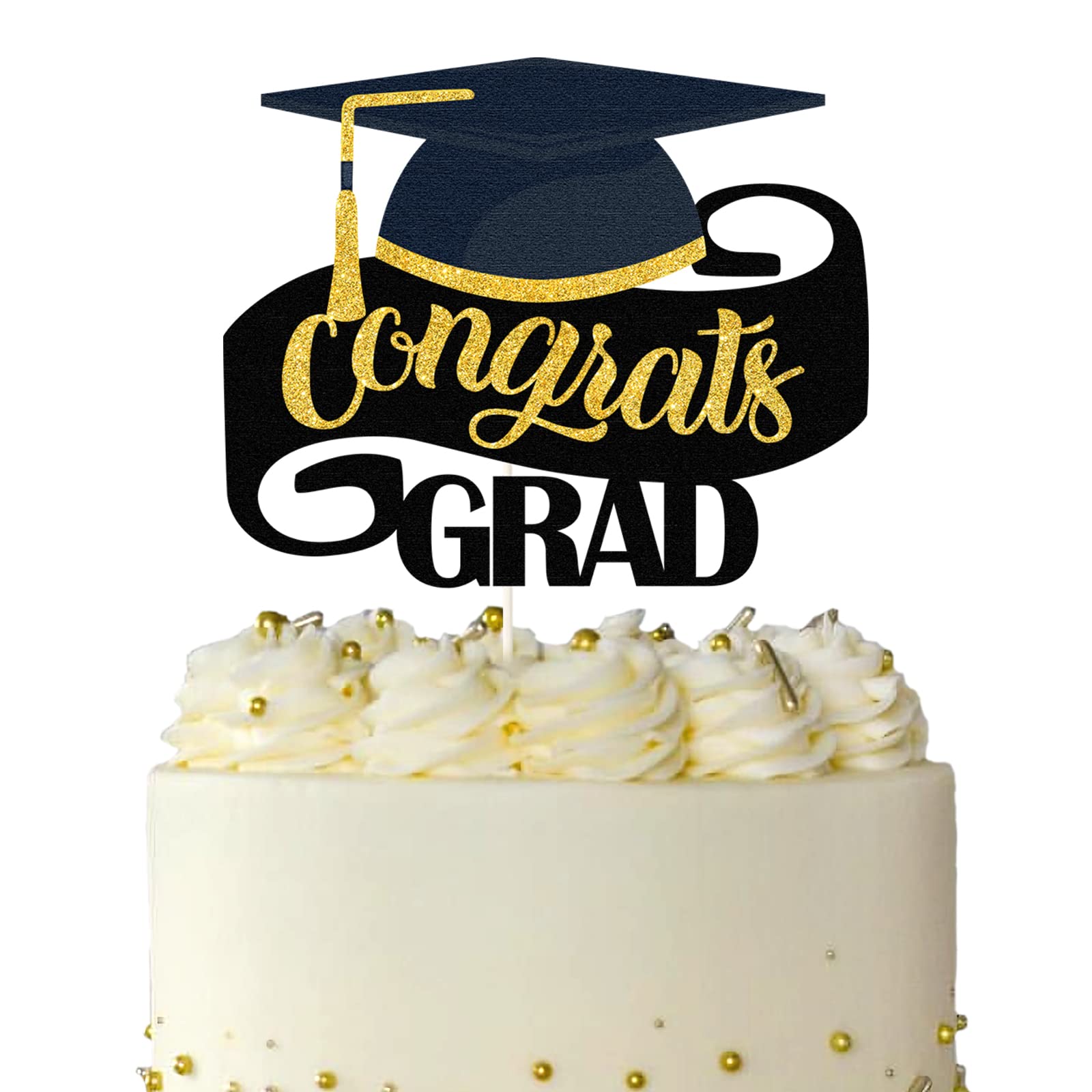 Buy Black Gold Congrats Grad Cake Topper,Graduation Cap Diploma Cake