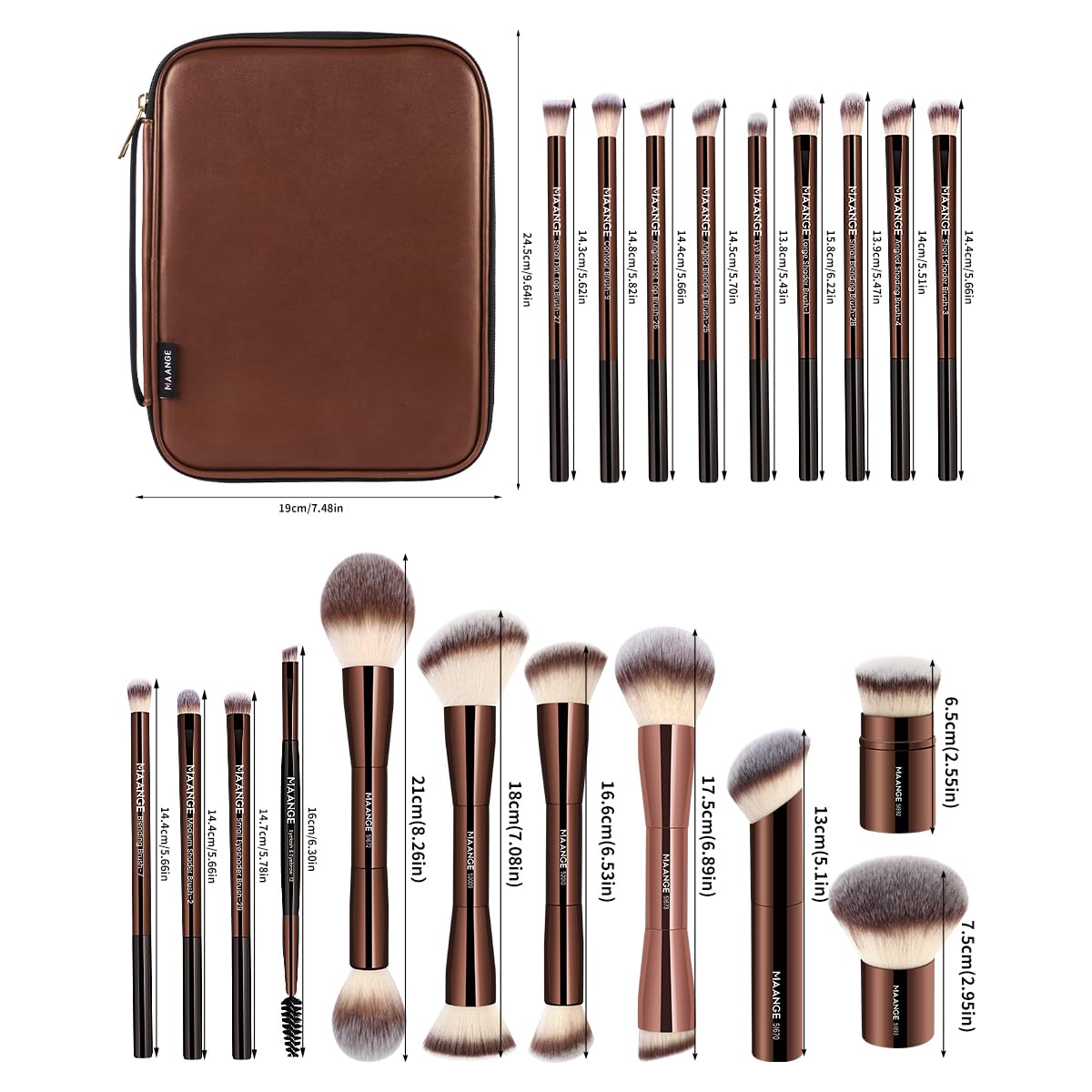 MAANGE Set di 20 pennelli da trucco con custodia, pennelli kabuki a doppia punta, pennelli per fondotinta, correttore, ombretti, crema, cosmetici, blush, strumenti per il trucco del viso, con custodia