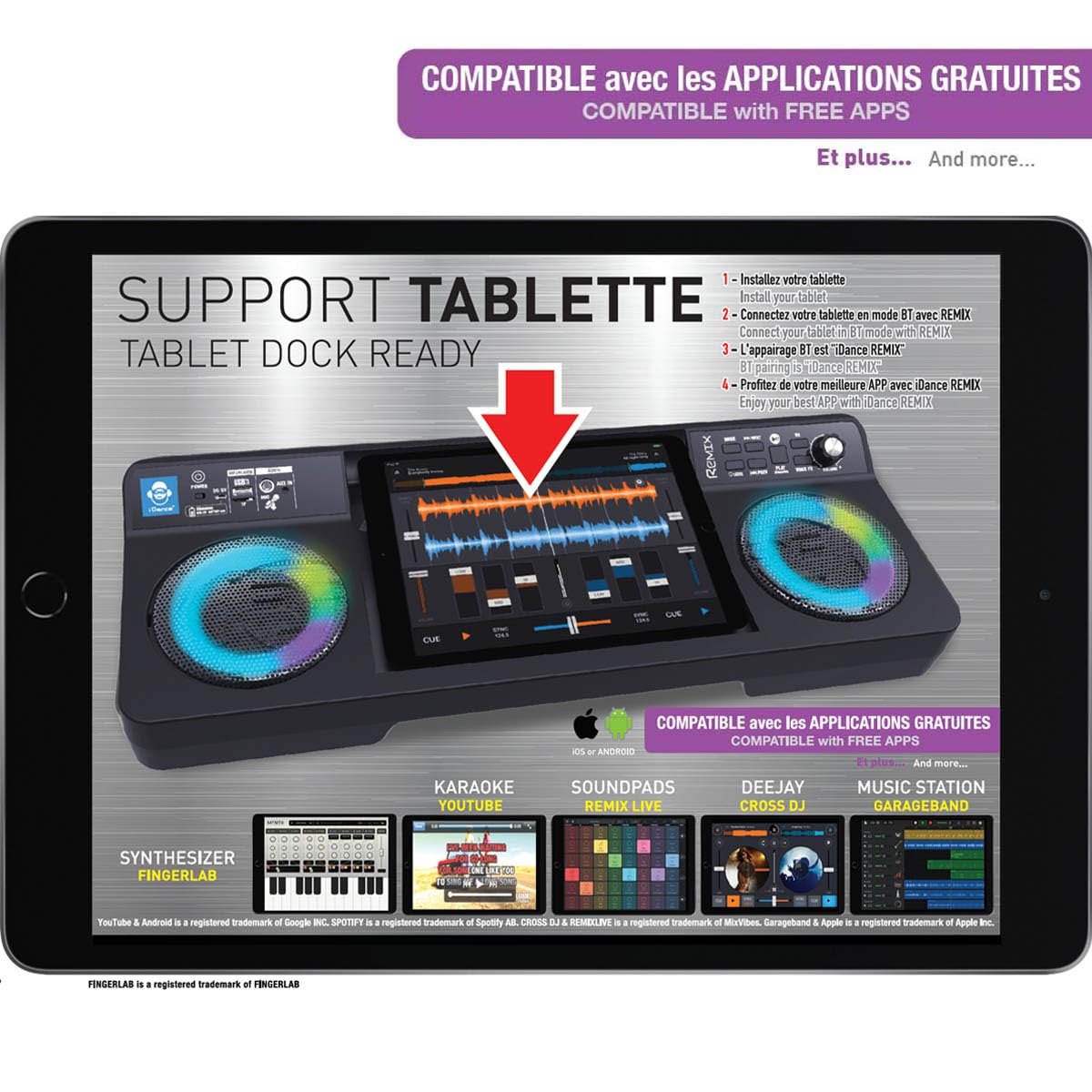 REMIX Wireless PARTYMIX mit Disco Beleuchtung + Karaoke Mic + Voice Changer + Tablet Dock Ready
