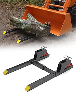MAHLER GATES Clamp on Pallet Forks 4000LBS with Anti-Slip Tongue, 58.86" Total Length, Twin Screw Design, Adjustable Stabilizer Bar, Heavy Duty Pallet Forks for Tractor Bucket Loader
