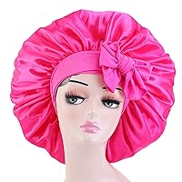 Vista 10 de Gorro de satén de seda para dormir el cabello: gorro de noche ajustable para mujer, tamaño gigante, banda ancha cómoda para trenzas de cabello largo