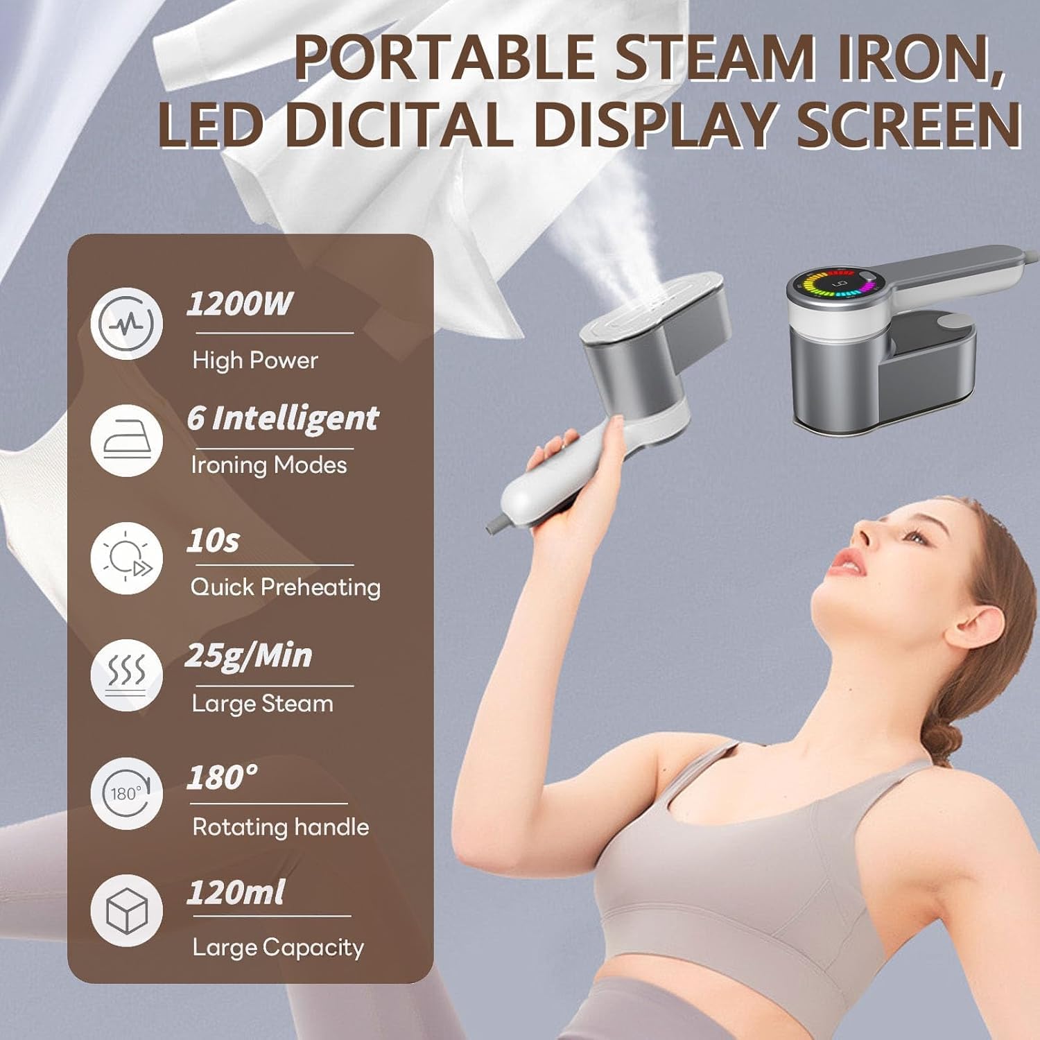 AI Steam Iron for Clothes,6 in1 Travel Garment Steamers Iron Mini - Portable Ironing Machine Travel Small Size Portable Steamer Travel College Dorm Home Essentials Steamer (Gray)