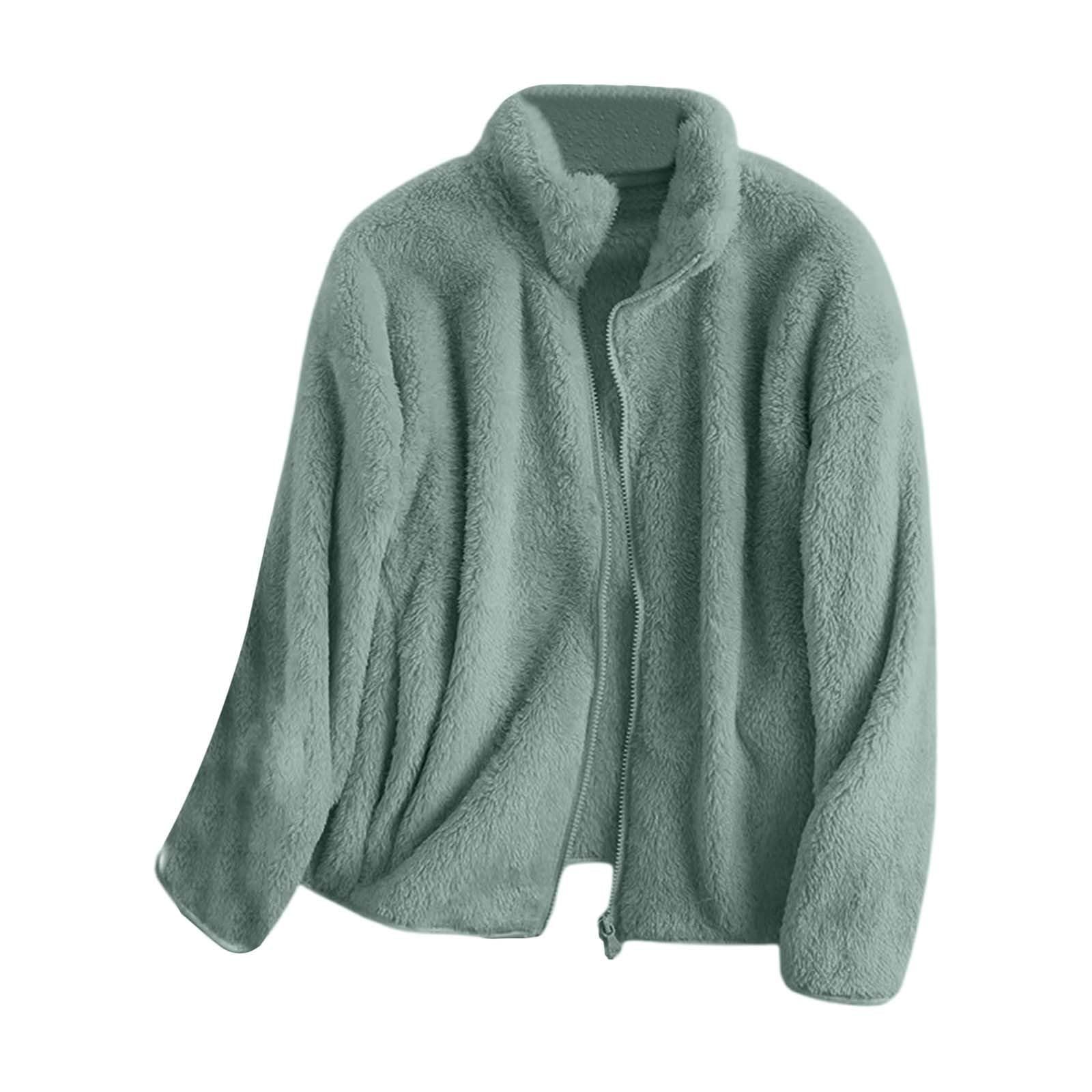 Veste en peluche chaude pour femme - Fermeture éclair - Manteau en peluche - Veste polaire - Décontractée - Col montant - Manches longues - Veste en polaire courte - Manteau d'hiver douillet