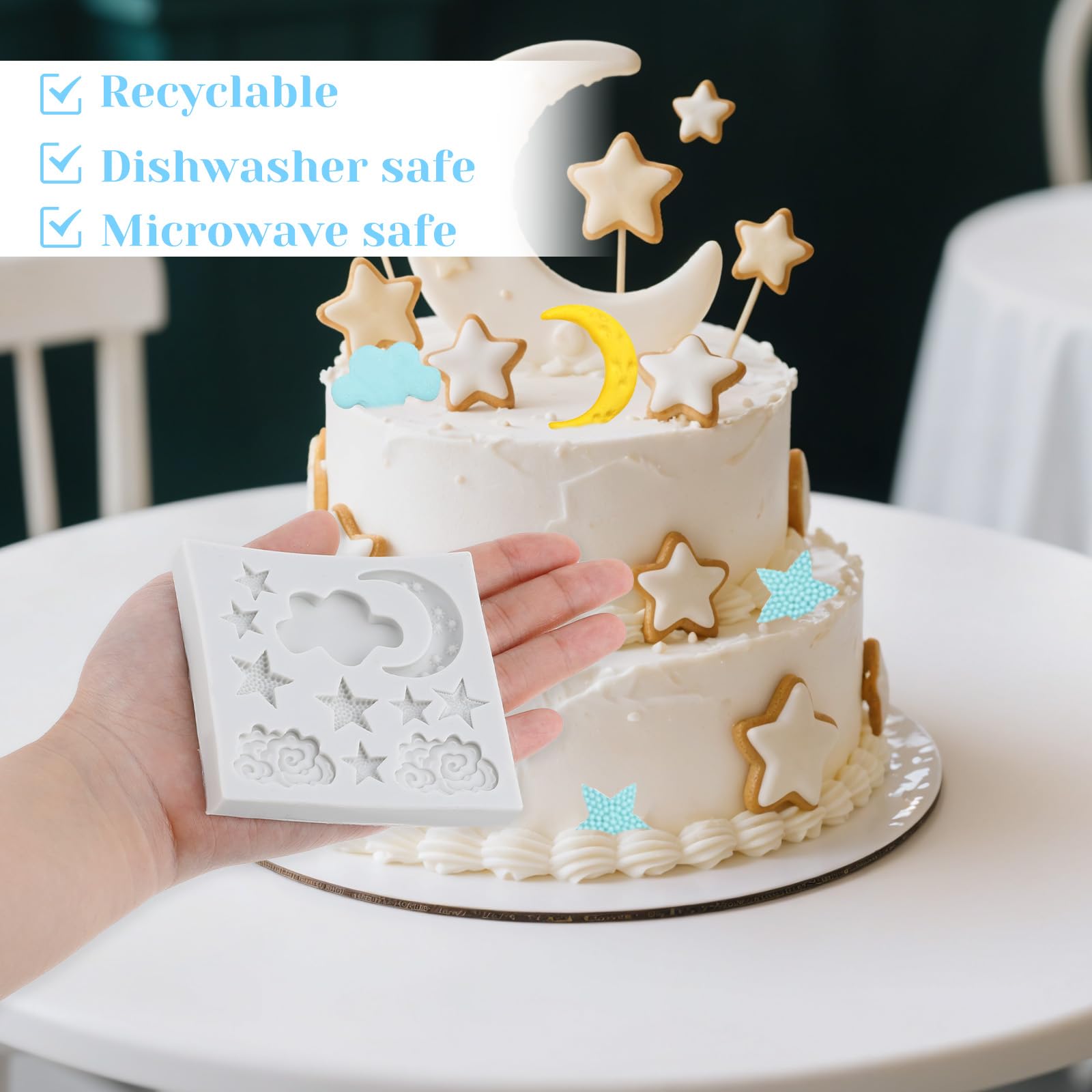 2 moldes de silicona, moldes de arcilla polimérica con forma de estrella y luna para caramelo, chocolate, fondant, decoración de pasteles, bricolaje, hornear, cupcakes, galletas, jabón y velas