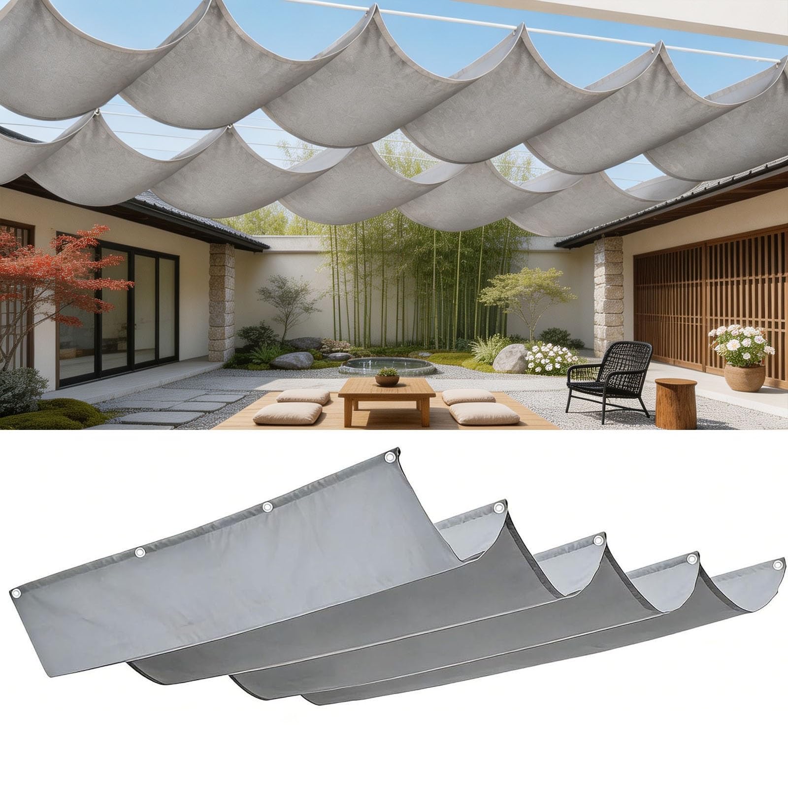 Toldo vela retráctil gris claro de 0.8x1m en tejido PES impermeable para terraza