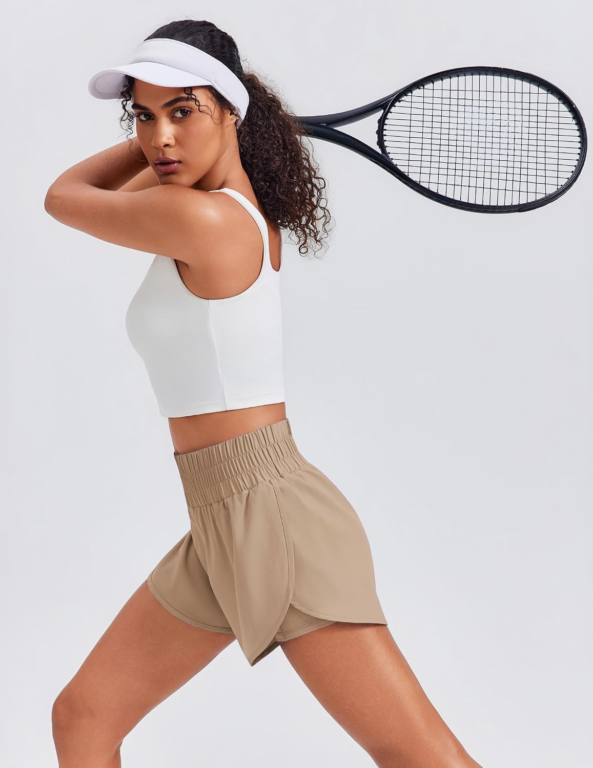  Women's 2 in 1 Running Shorts High-Split Athletic 3" Liner Short thumbnail