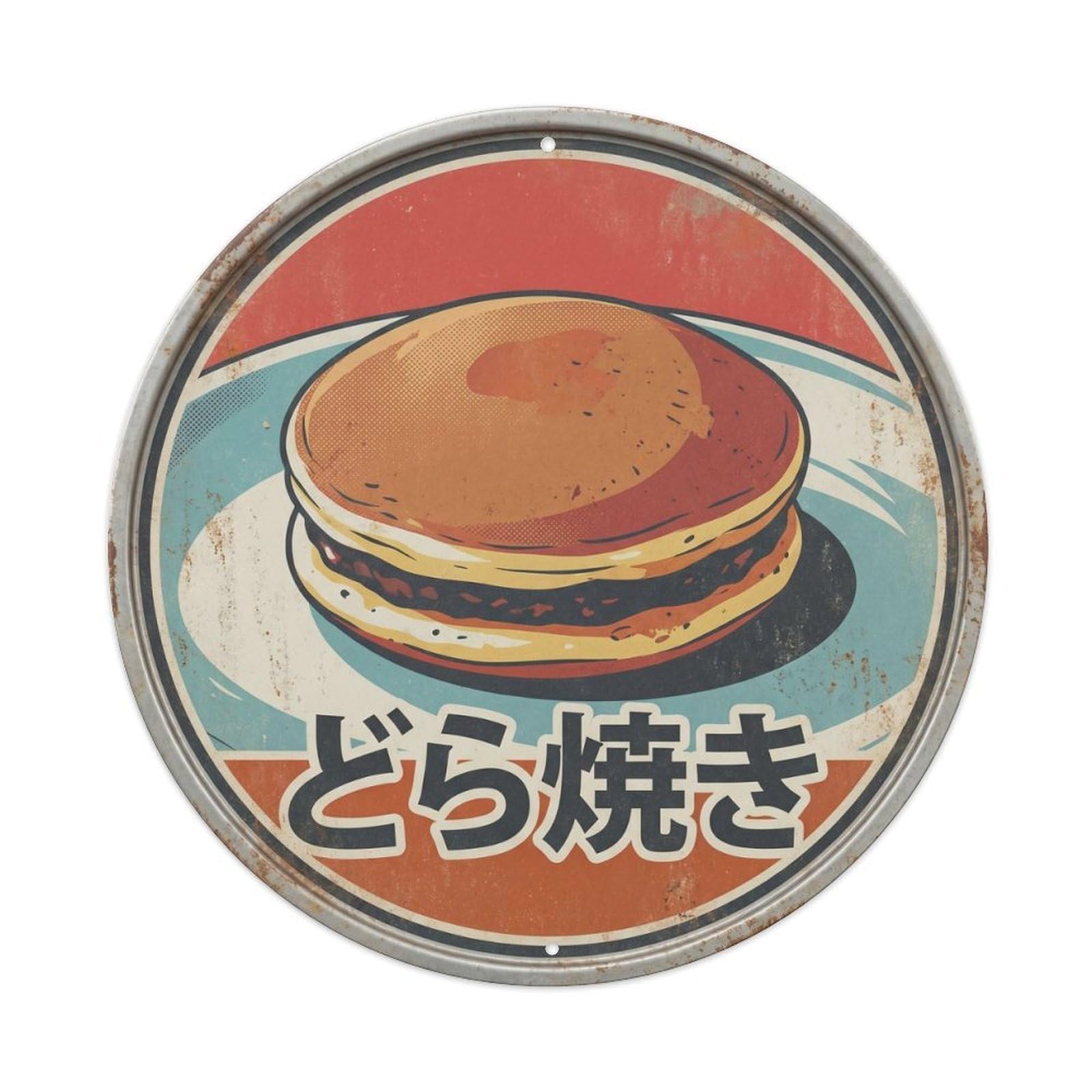 Cxhjca 8X8inch(20X20cm) Dorayaki Japanese Retro Cafe Screenprint Bean Wagashi Metal Tin Sign