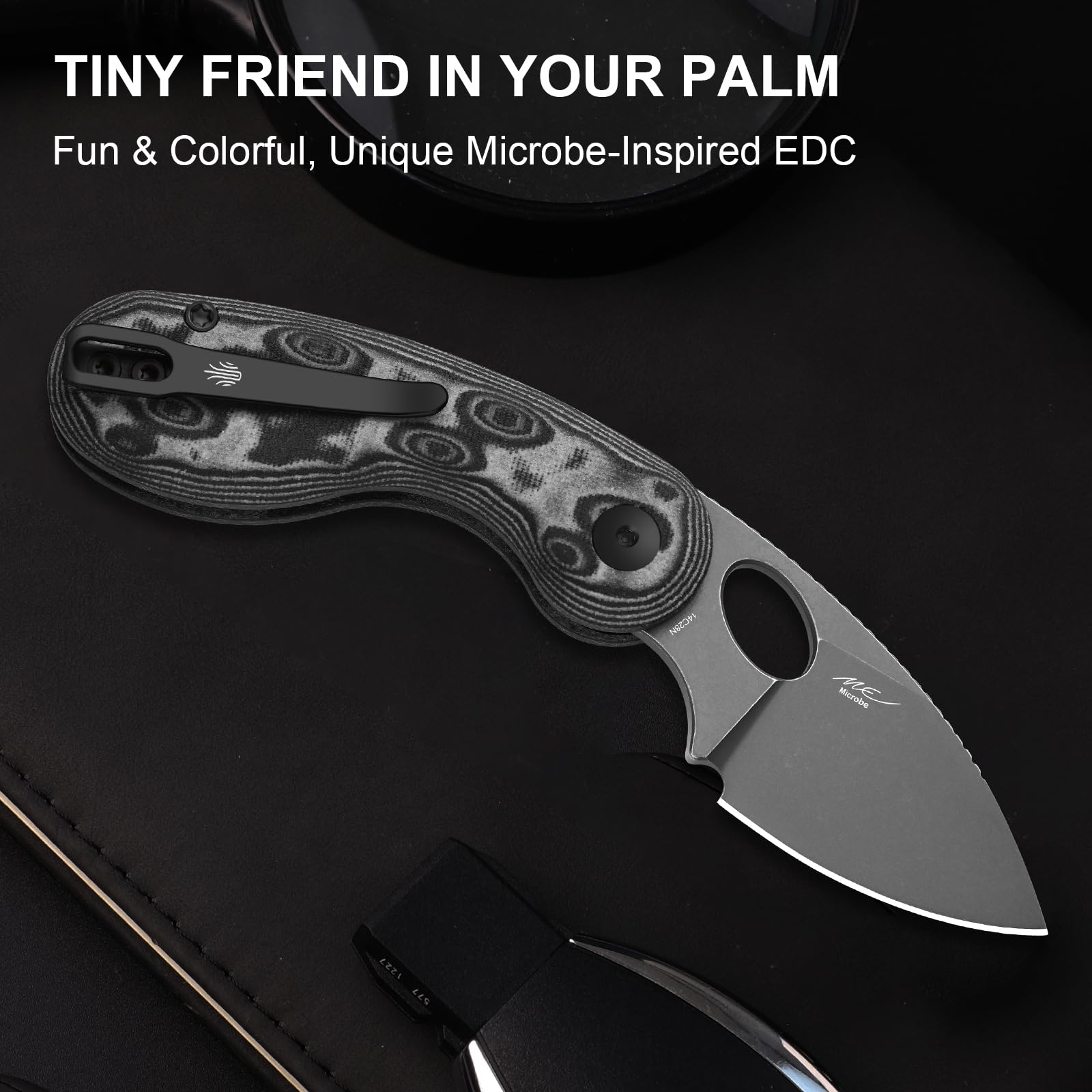 Kizer Microbe EDC Taschenmesser 5,56 cm 14C28N Stahl Drop Point Klinge Klappmesser Micarta Griff