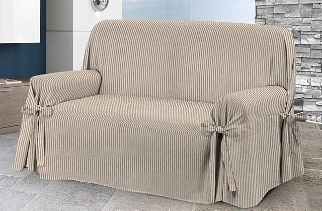 HomeLife - Striped Cotton Sofa Covers 2 Seater - Made in Italy  Settee and Love seat Protector From Dust, Dirt, Stains, Dog/Cat Hair - Machine Washable (Two Seater - Grey)