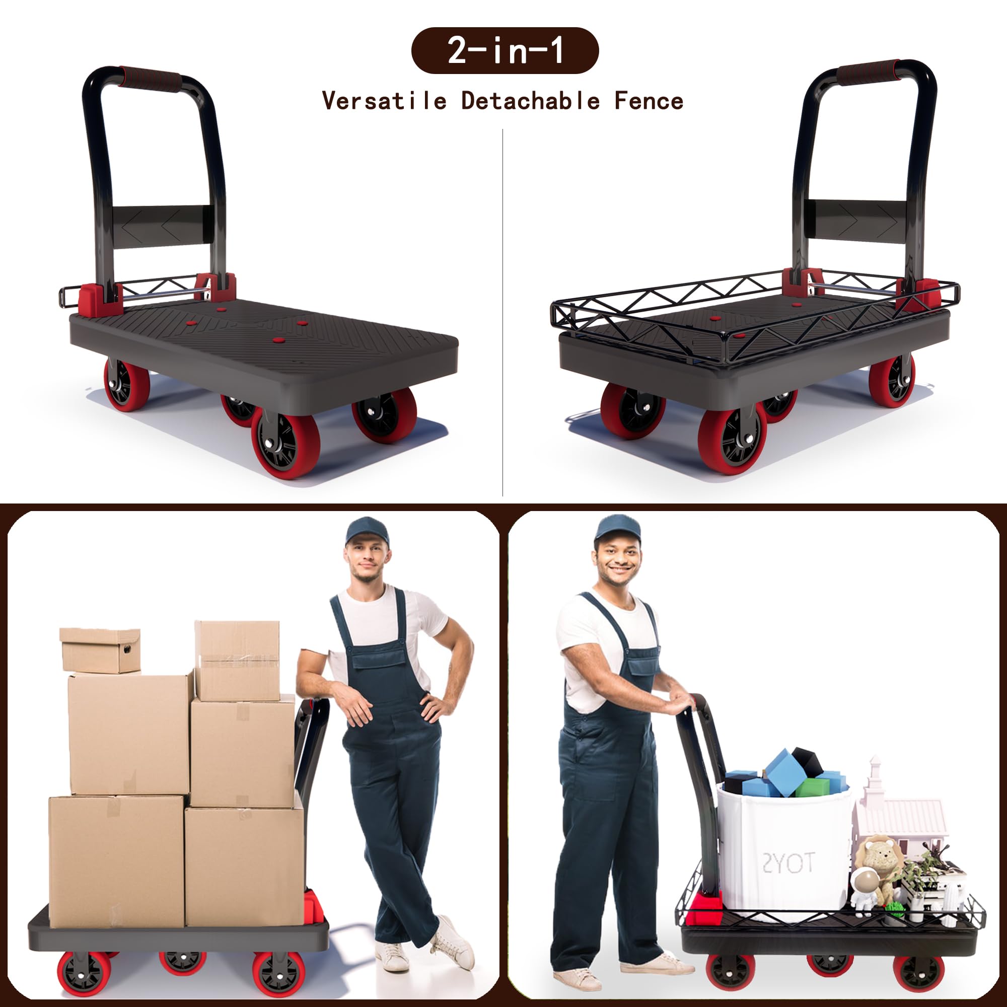 2IN1 Platform Truck Cart with Fence - Heavy Duty -2