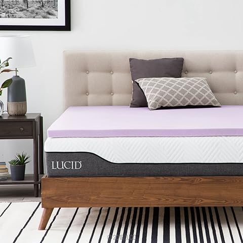 Lucid 2 Inch Mattress Topper Full – Memory Foam Mattress Topper Full – 5 Zone Lavender Infusion – CertiPur Certified Foam