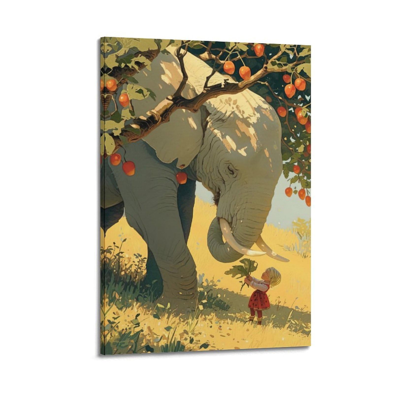 WZKTCL Animal Artwork Poster Elephant And Little Girl in The Meadow Poster Decorative Painting Canvas Wall Posters And Art Picture Print Modern Family Bedroom Decor Posters 24x36inch(60x90cm)