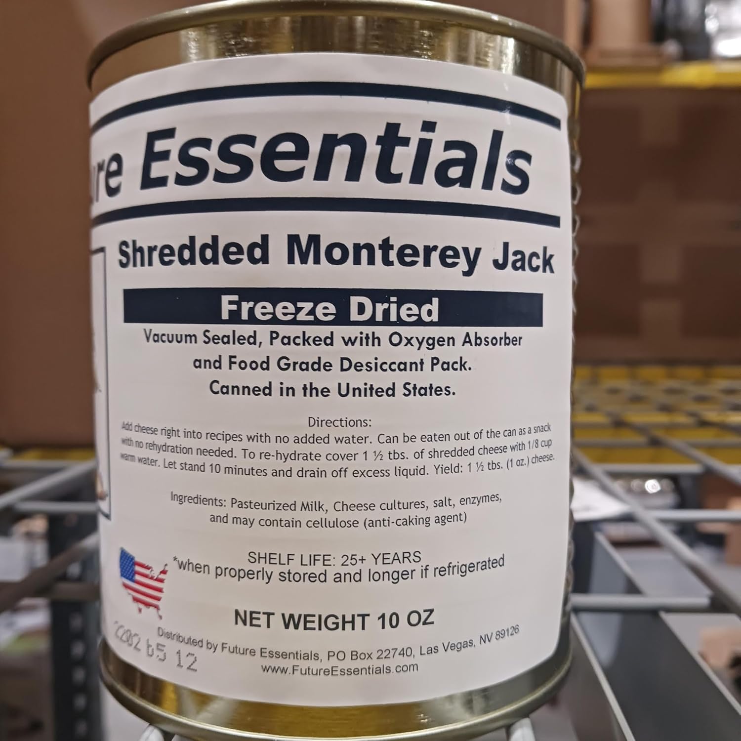 Freeze Dried Shredded Monterey Jack Cheese 25 Year Shelf Life 10 Oz Can