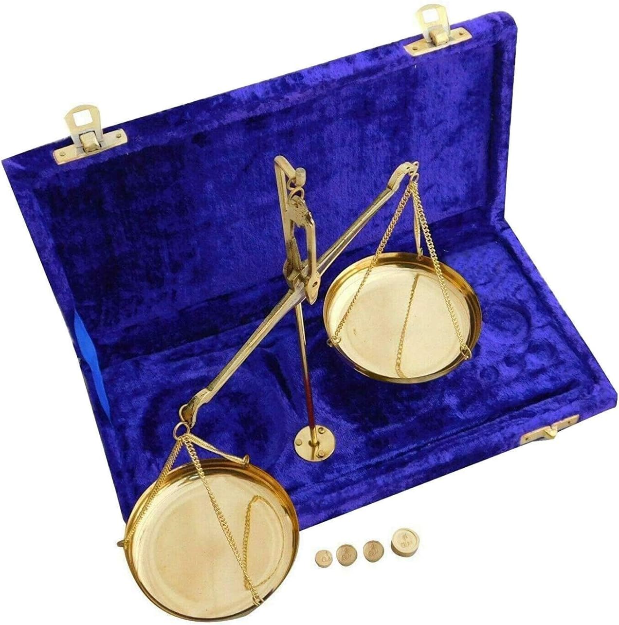 Generic Orca INTERNATIONAL CO.Home Décor-50GM Scale with Velvet Box Vintage Brass Weight Scale Home Décor Antique Weight Balancing Scale Taraju, Golden
