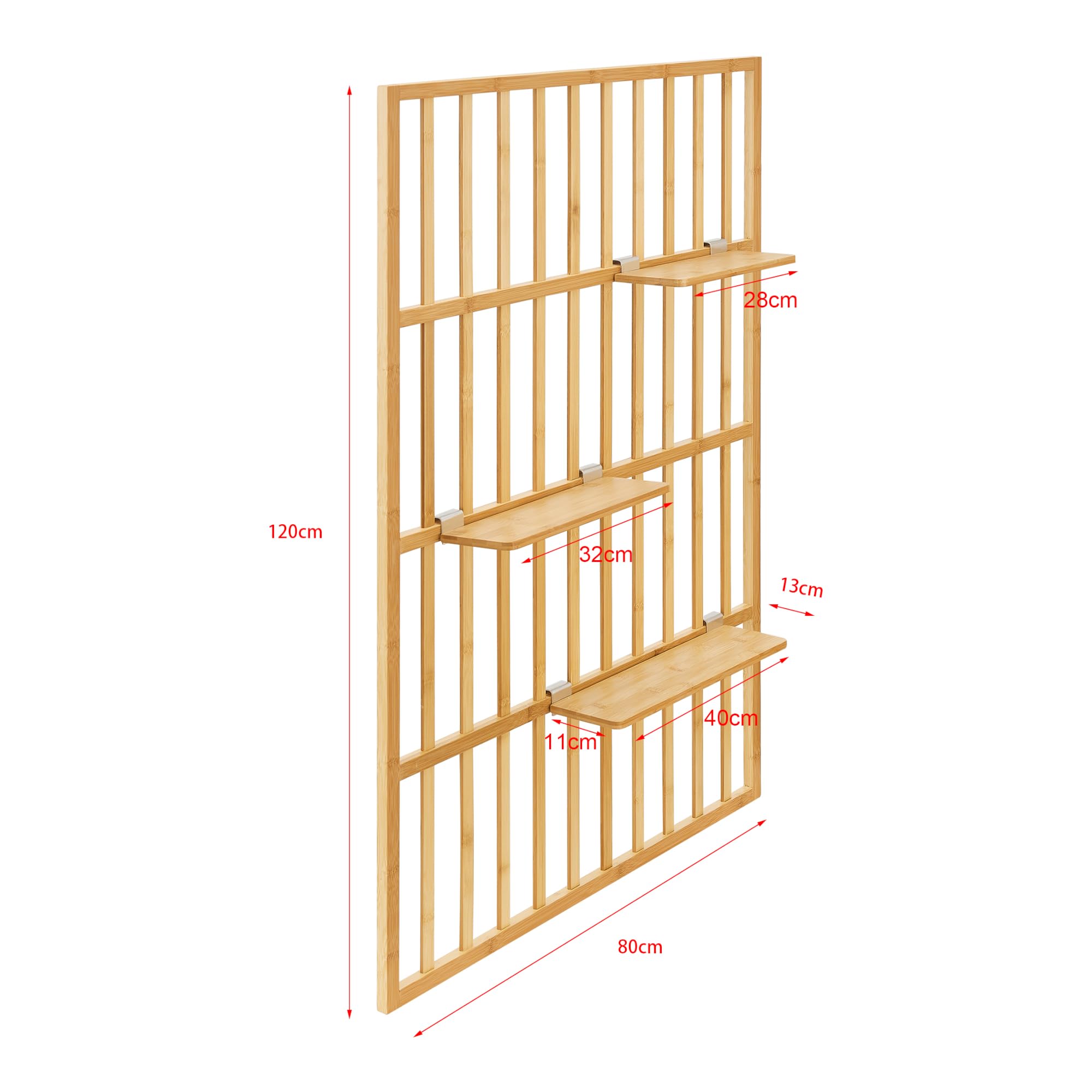 [en.casa] Pannello Portaoggetti da Parete Organizzatore a Griglia con 3 Mensole Regolabili Piani da Larghezze Diverse Pannello da Muro 120 x 80 x 13 cm Bambù Naturale