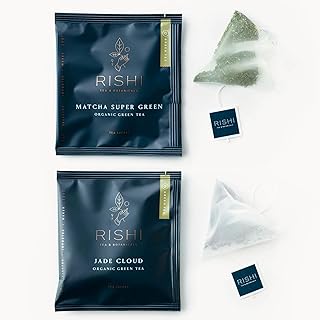 Rishi Tea Matcha Super Green & Jade Cloud Tea - Organic Sachet Tea Bags, Certified Kosher Tea Bundle - 50 Count (Pack of 2)