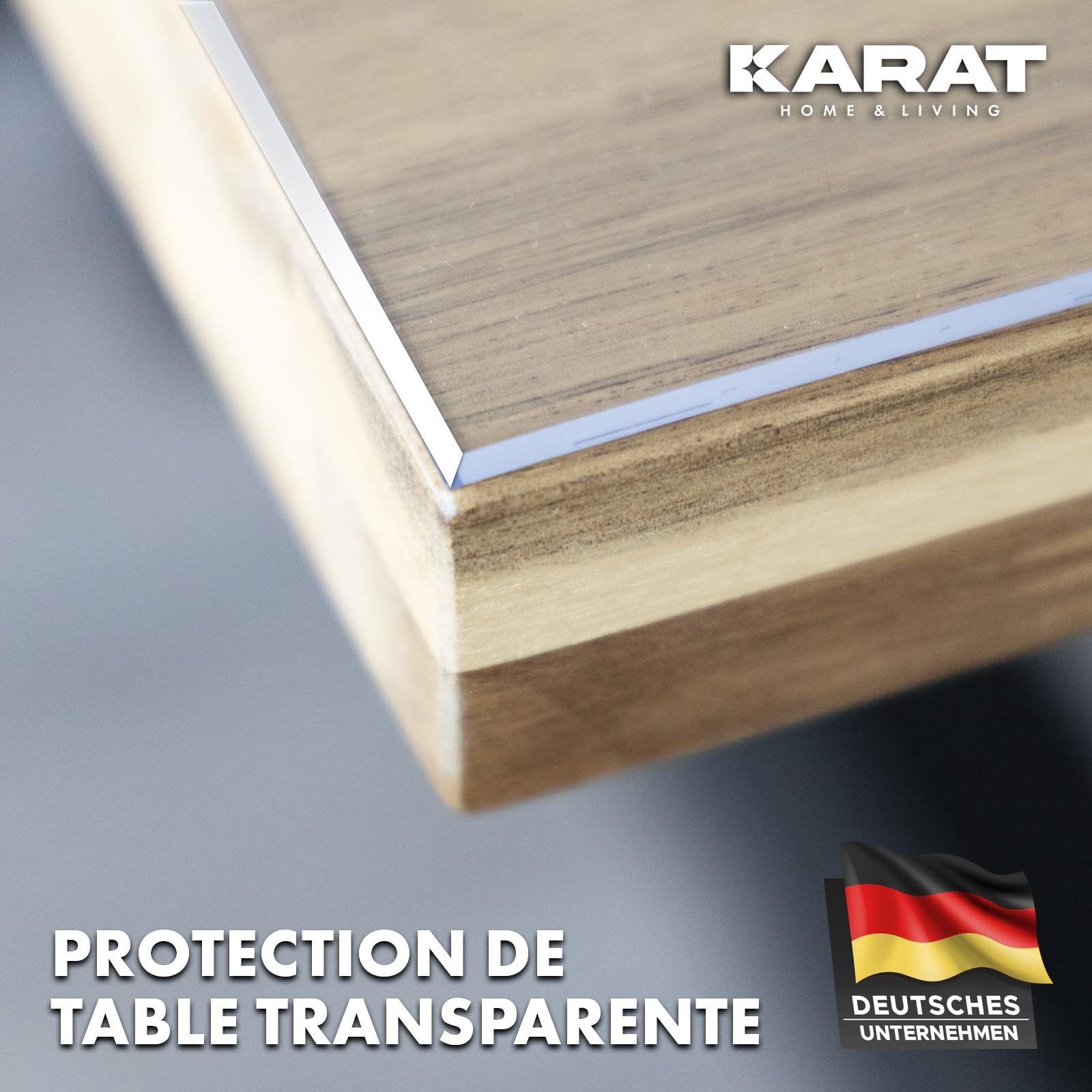KARAT- Crystal Nappe Transparente épaisse pour Table avec Bord biseauté 45° - Protection élégante pour Table Bureau Meuble - Film de Protection Transparent, Protection de Table 90 x 160 cm