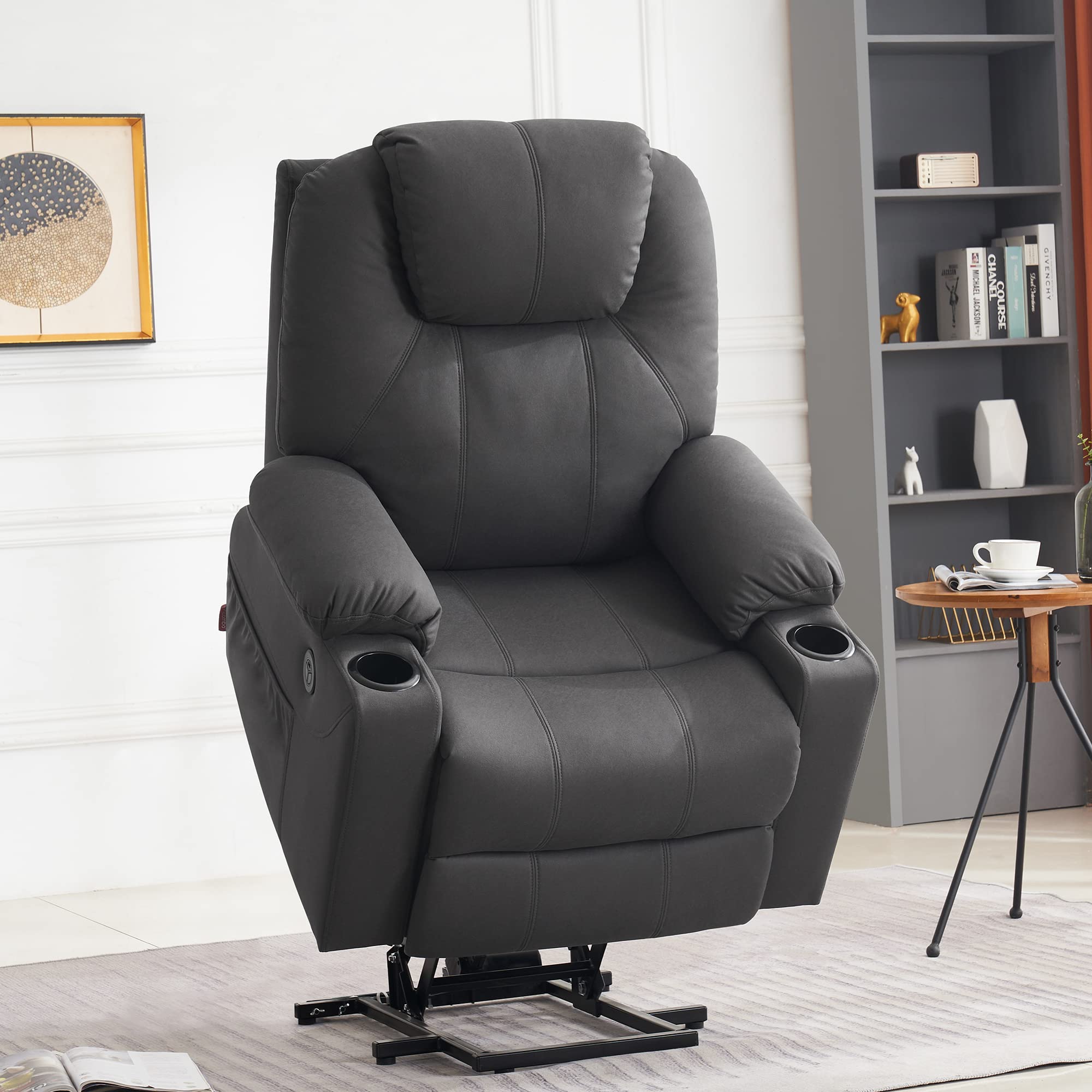 M MCombo Poltrona per TV con supporto per alzarsi, elettrica, poltrona relax con funzione sdraiata fino a 140°, poltrona massaggiante con funzione di calore, pulsante e telecomando regolabile, con
