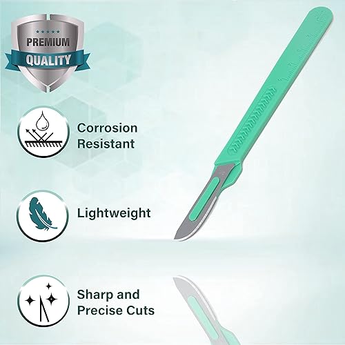 Miniatura 4 de Bisturí facial estéril desechable #20, herramienta de depilación y dermaplaning, cuchillas de acero al carbono de precisión con mango de plástico,