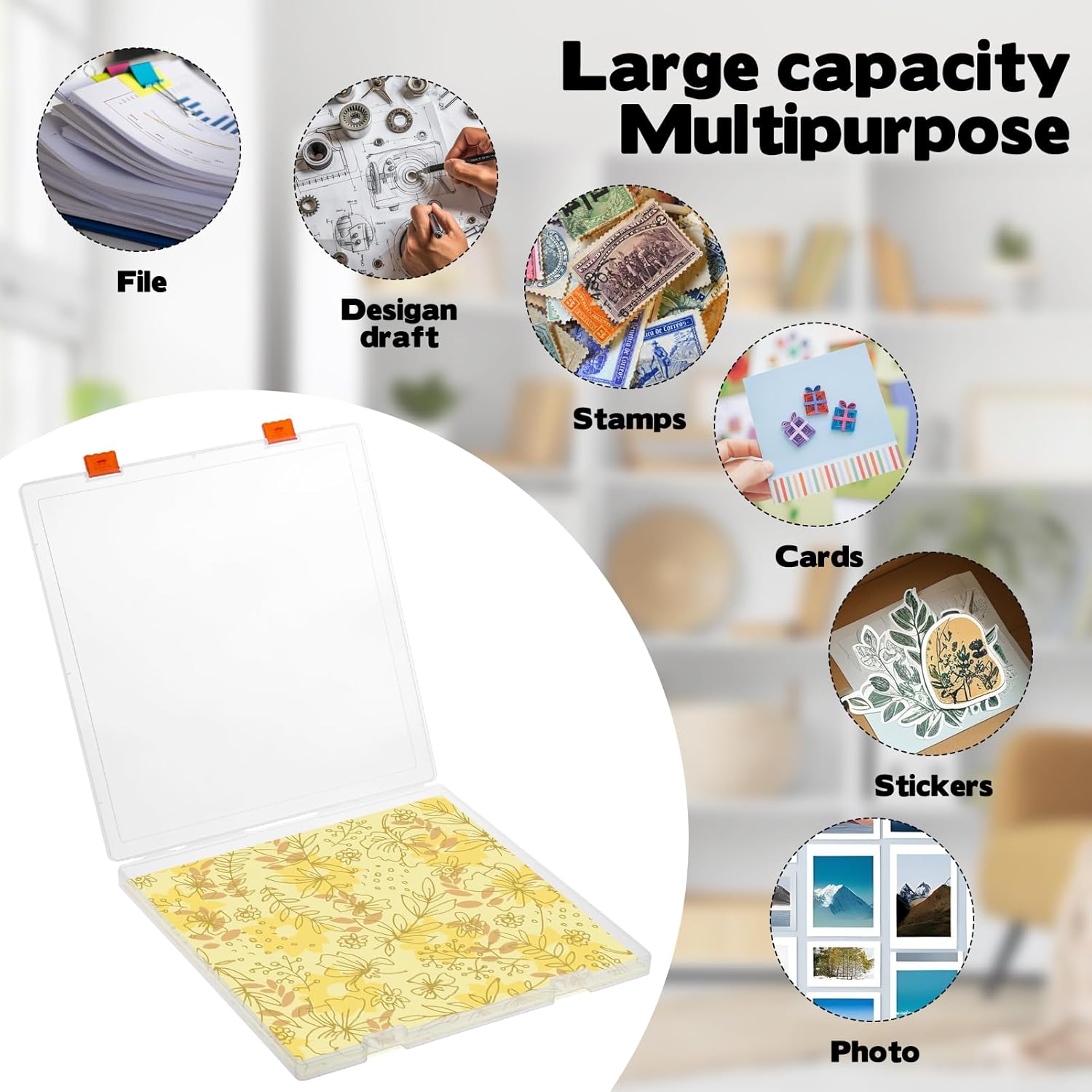 Rainmae 12"x12" Scrapbook Paper Storage, Stackable Kids Artwork Storage Organizer Box, Craft Paper Organizer Case for Board Game, Document, Magazine, Art Supplies (4 Pack)
