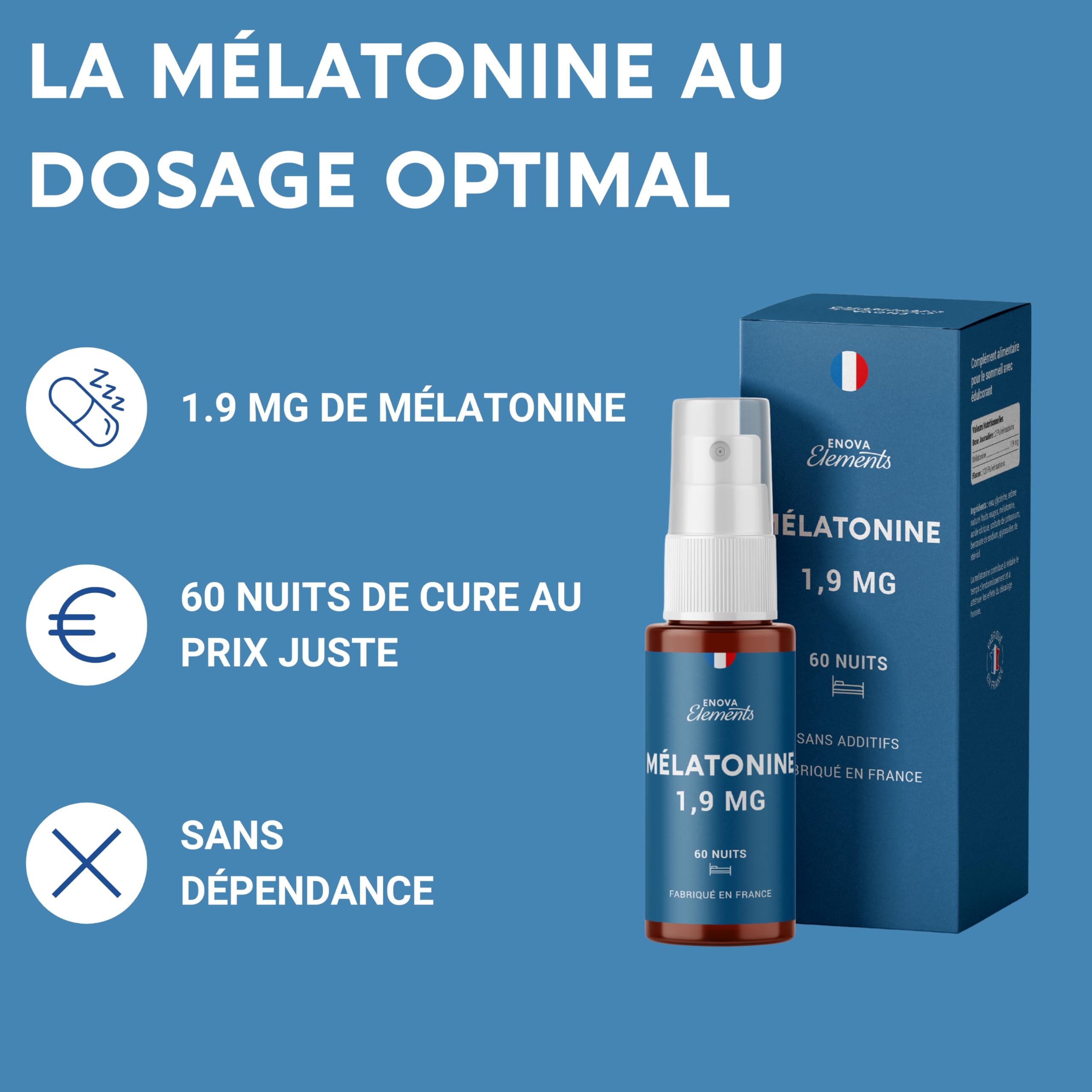 MÉLATONINE 1,9MG SPRAY | Endormissement, Sommeil, Jetlag | Complement Alimentaire pour Dormir 100% Naturel | 60 nuits de Sommeil | Goût Fruits Rouges | Fabriqué en France