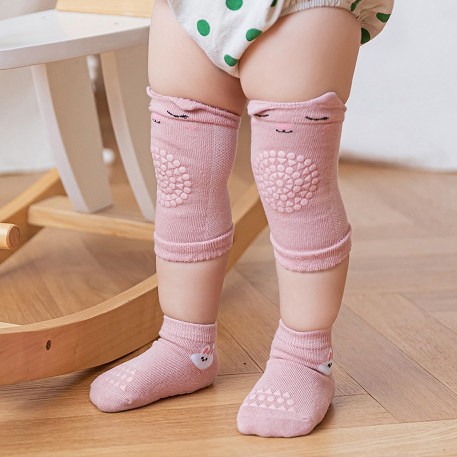 Caschetto Primi Passi per Bambini con Ginocchiere e Calzini Antiscivolo, Casco Neonato Regolabile, Rosa