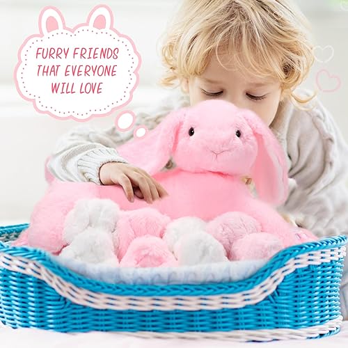 Miniatura 6 de Libima Nurturing - Conejito de peluche con conejos de peluche, suave conejito de peluche para niñas y niños, peluche de peluche con 4 conejos de
