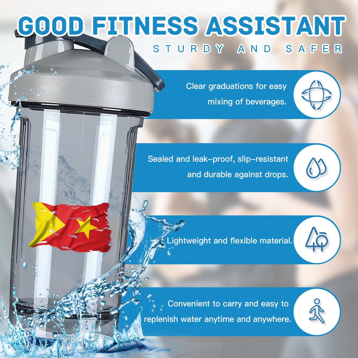 Torn Broken Tigray Flag 18 Ounce Shaker Bottle Drink Mixer Leak-proof Pre Workout Protein Shakes Meal Replacement Shakes Bottles 500ML/18 Oz Gray&-1&-1&-1-1