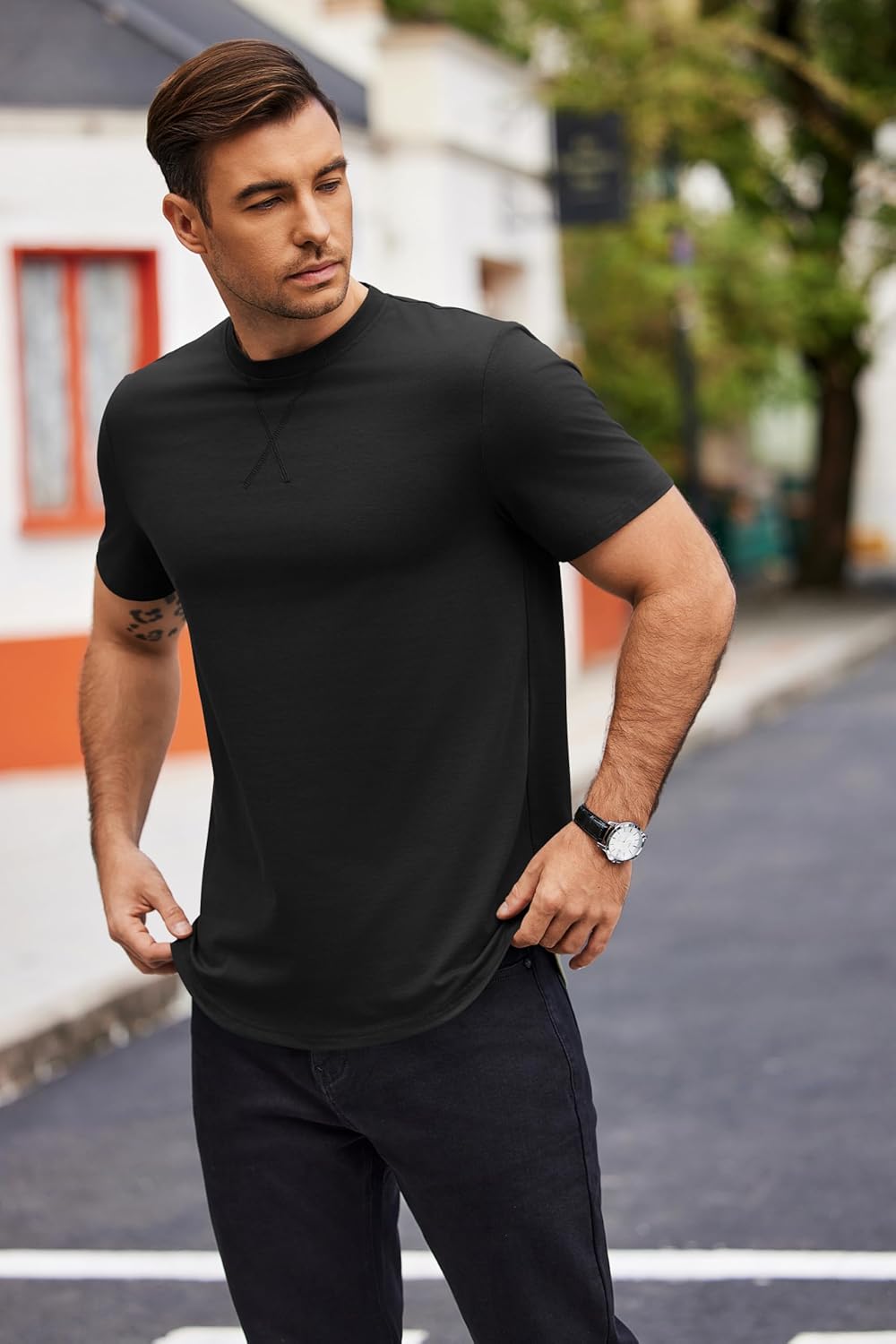 COOFANDY Mens T Shirts Casual Short Sleeve Cotton Tee Shirts Hipster Hip Hop Longline T-Shirt Basic Summer Tops - Image 2