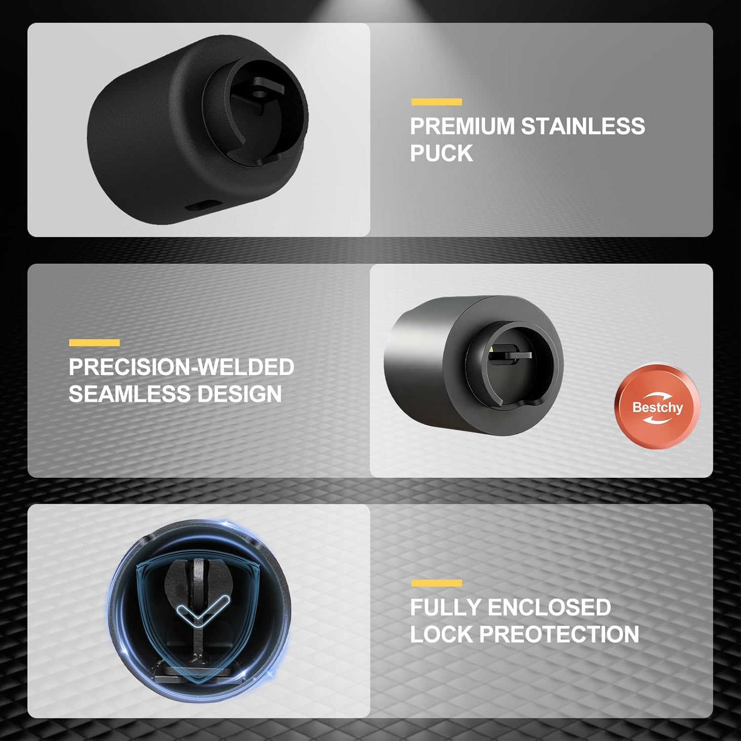 Trailer Lock, Fits 2-5/16 Inch Coupler, Secures Safety Chains Anti-Theft Ball Hitch Locks, Upgraded Stainless Steel Puck Lock, Pry Resistant & Heavy Duty Trailer Hitch Lock for RV/Trailer/Boat/Pickup